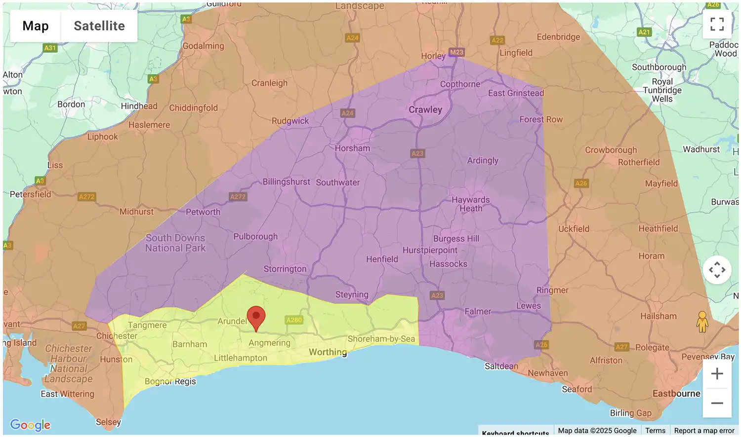 Gas Bottles Lingfield delivery zone map - click to see on BBQ Gas Bottles